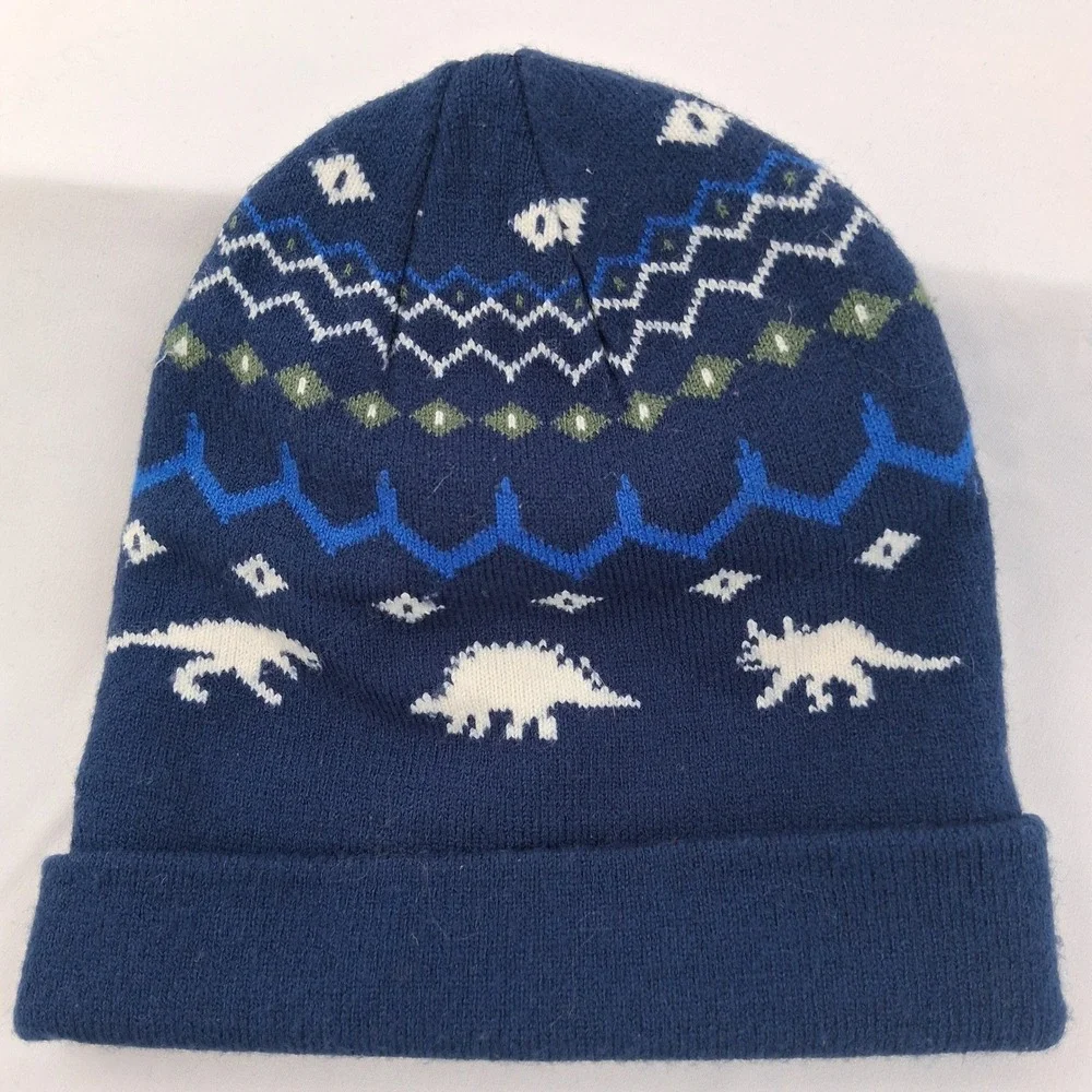 Carters‎ Kids Blue Dinosaur Fair Isle Knit Beanie Hat Toddler Size 2T 4T